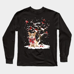 Corgi Scarf Cardinal Snow Christmas Long Sleeve T-Shirt